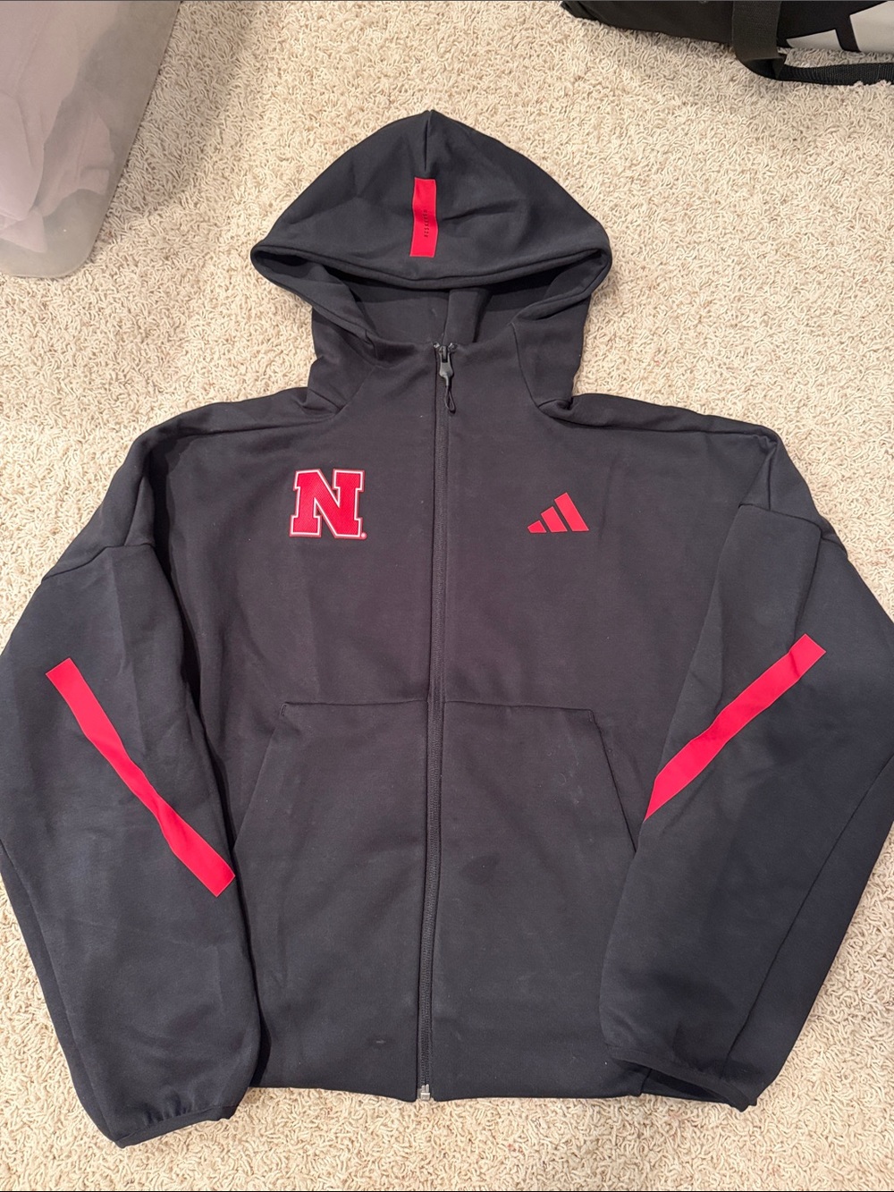 adidas Black & Red Full-Zip Hooded Jacket with N Patch